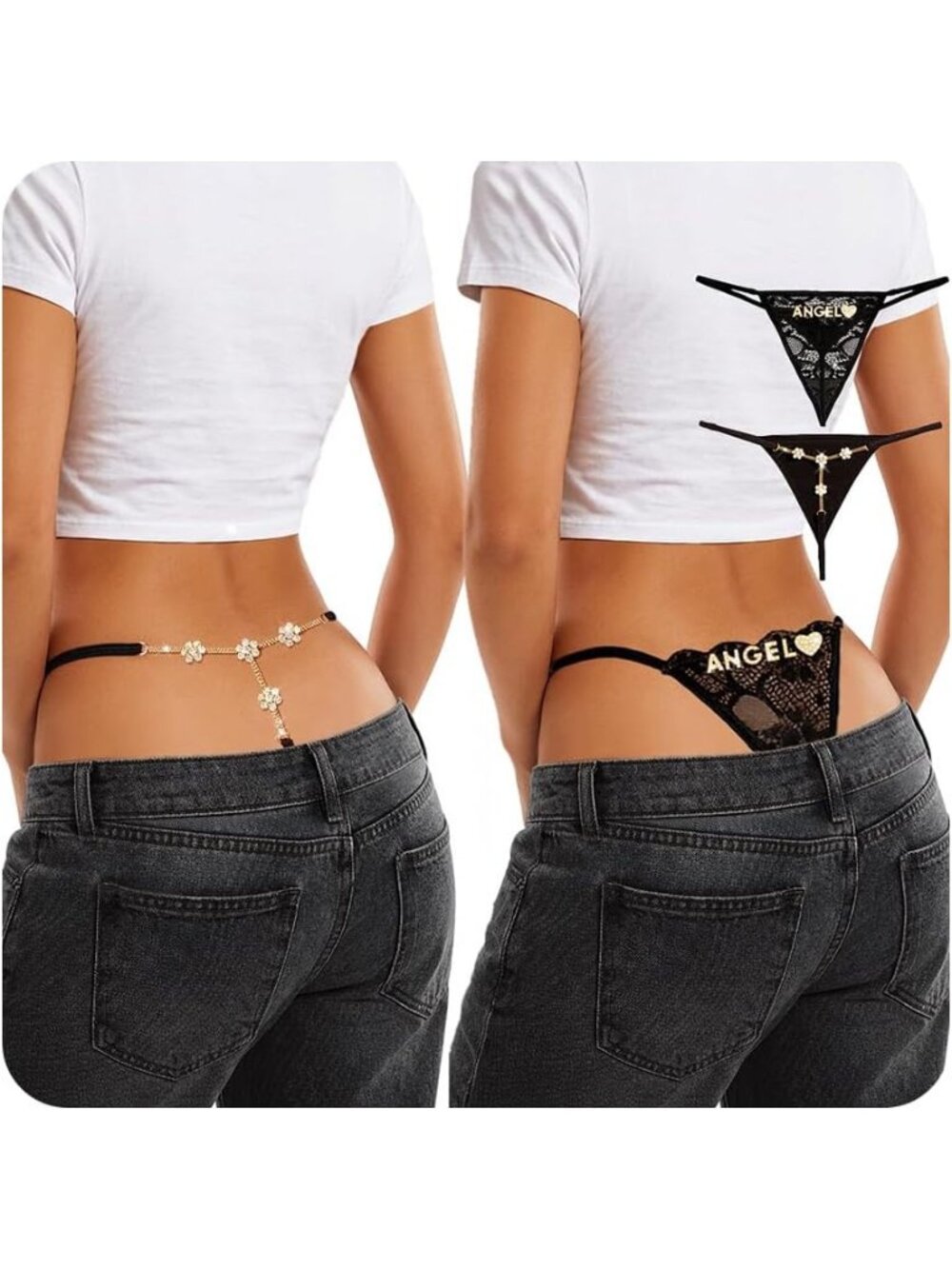 Women's Silver Grid Chain & Bad Girl Adjustable Sexy Underwear Panties